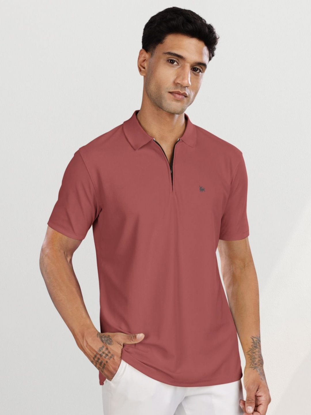 

BULLMER Men Polo Collar T-shirt, Red