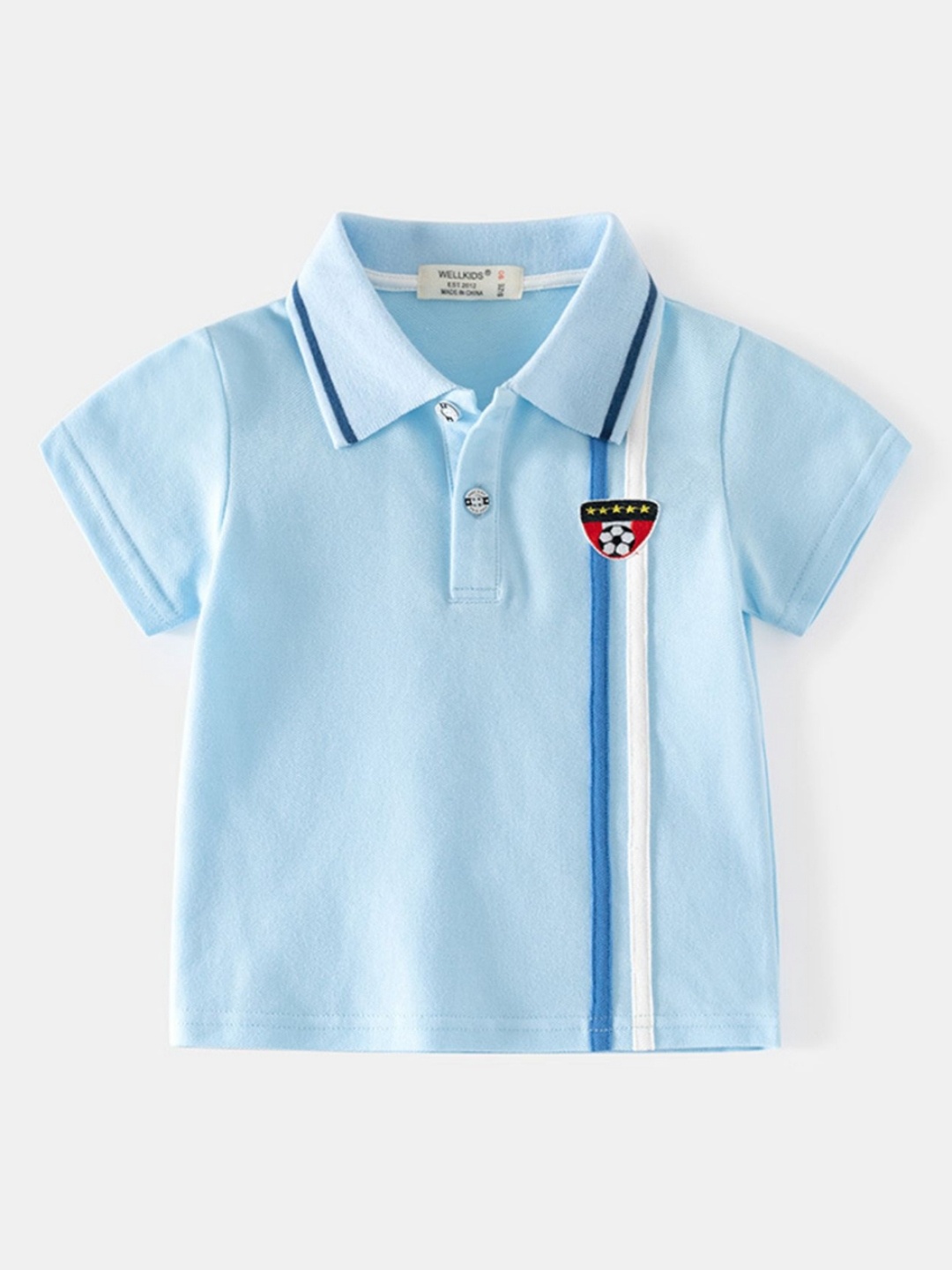 

LULU & SKY Boys Polo Collar Organic Cotton Applique T-shirt, Blue