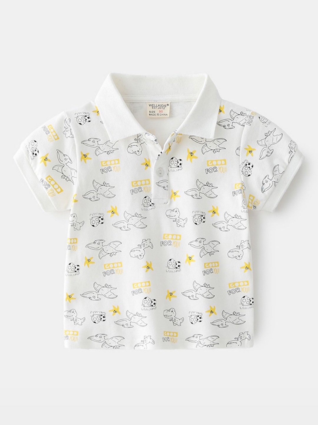 

LULU & SKY Boys Printed Polo Collar Applique T-shirt, Off white
