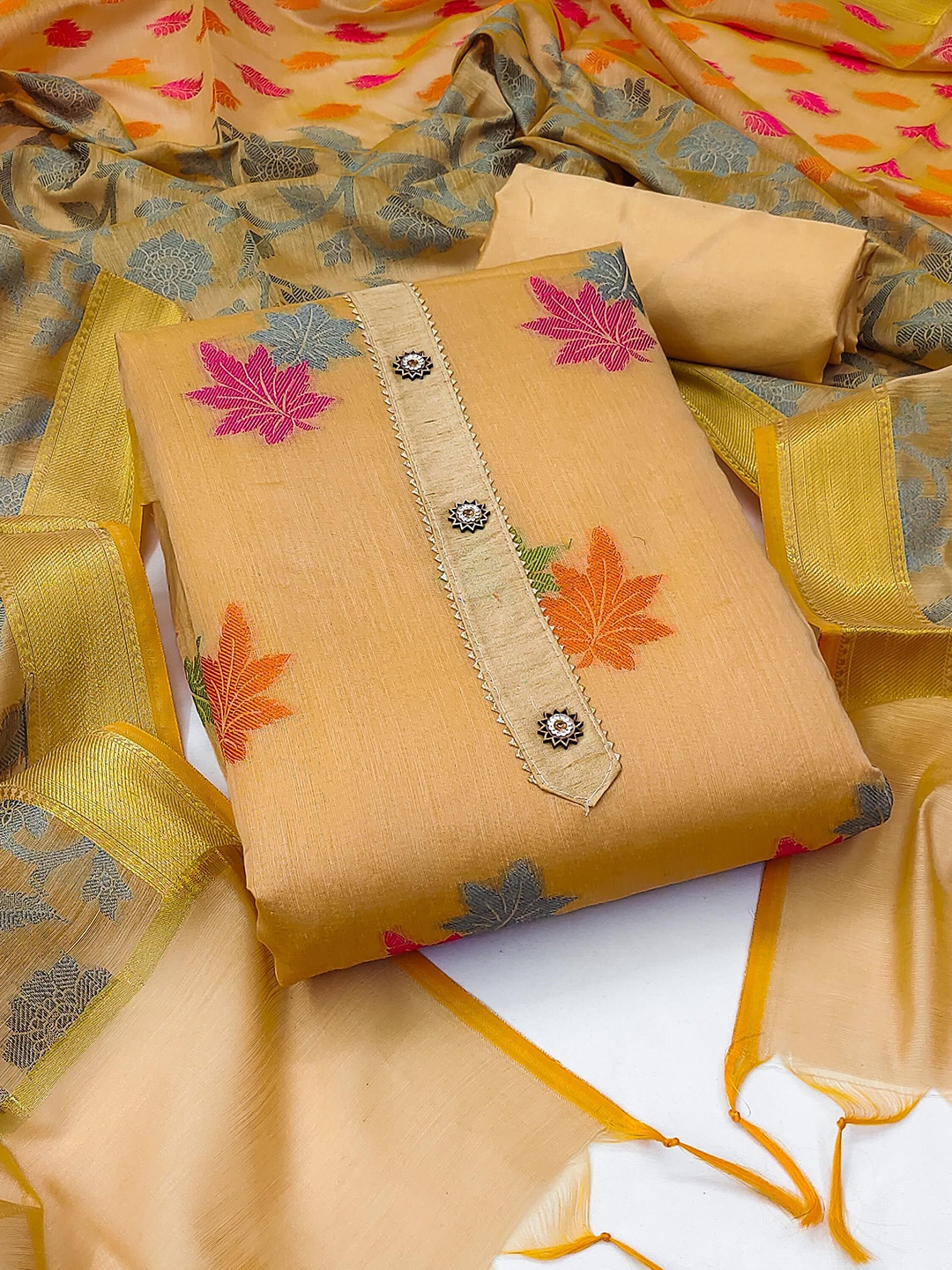 

SAINOOR Floral Printed Unstitched Dress Material, Yellow