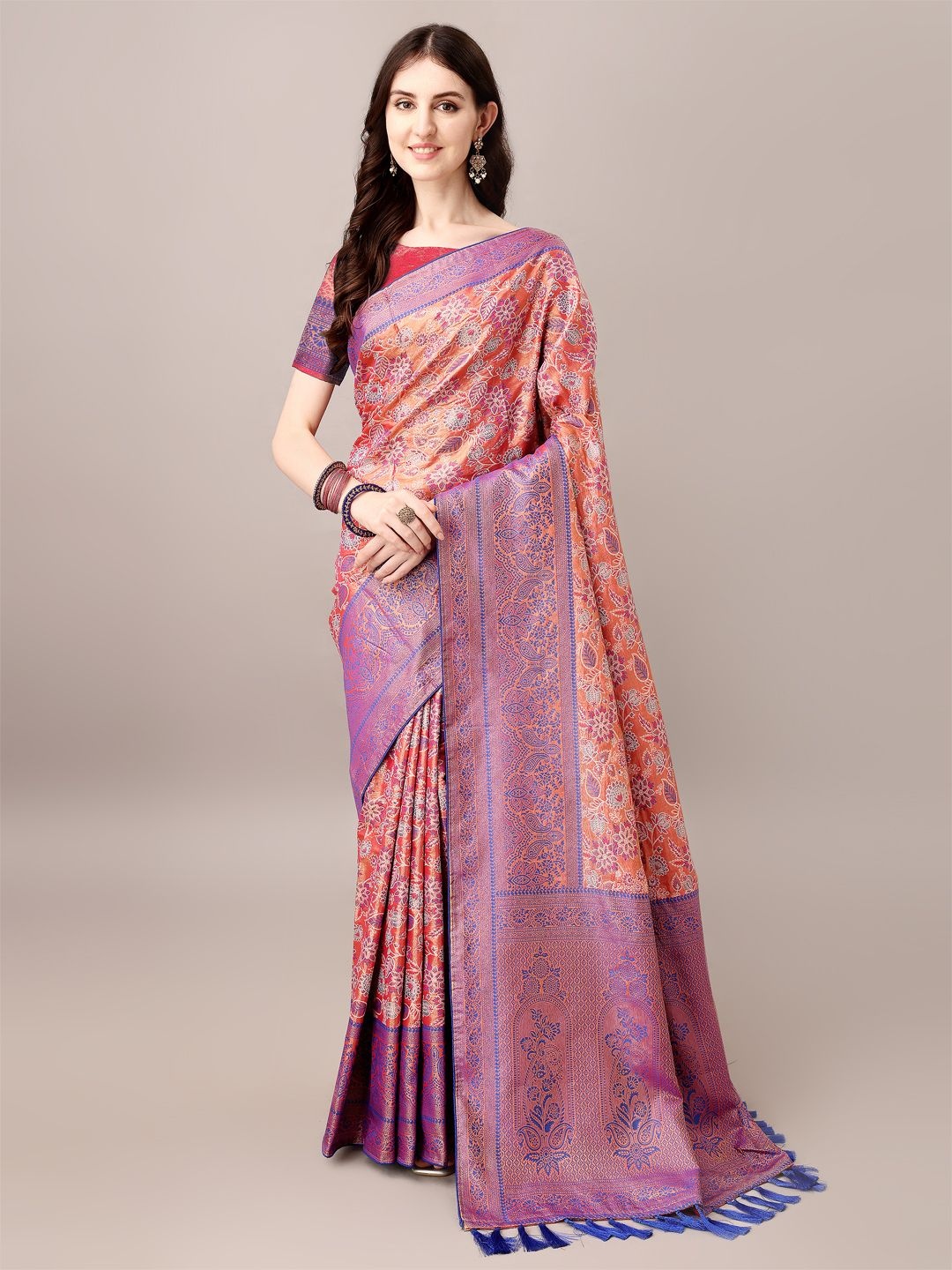 

FILIB LONDON Woven Design Zari Pure Silk Saree, Purple