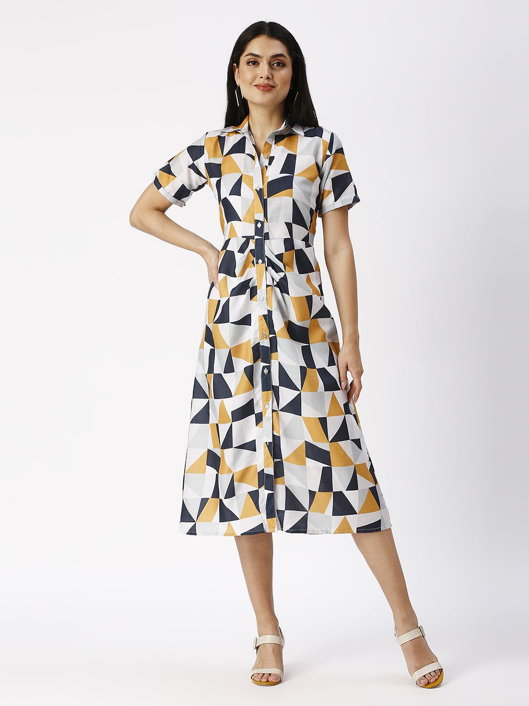

Noia Print Shirt Midi Dress, White