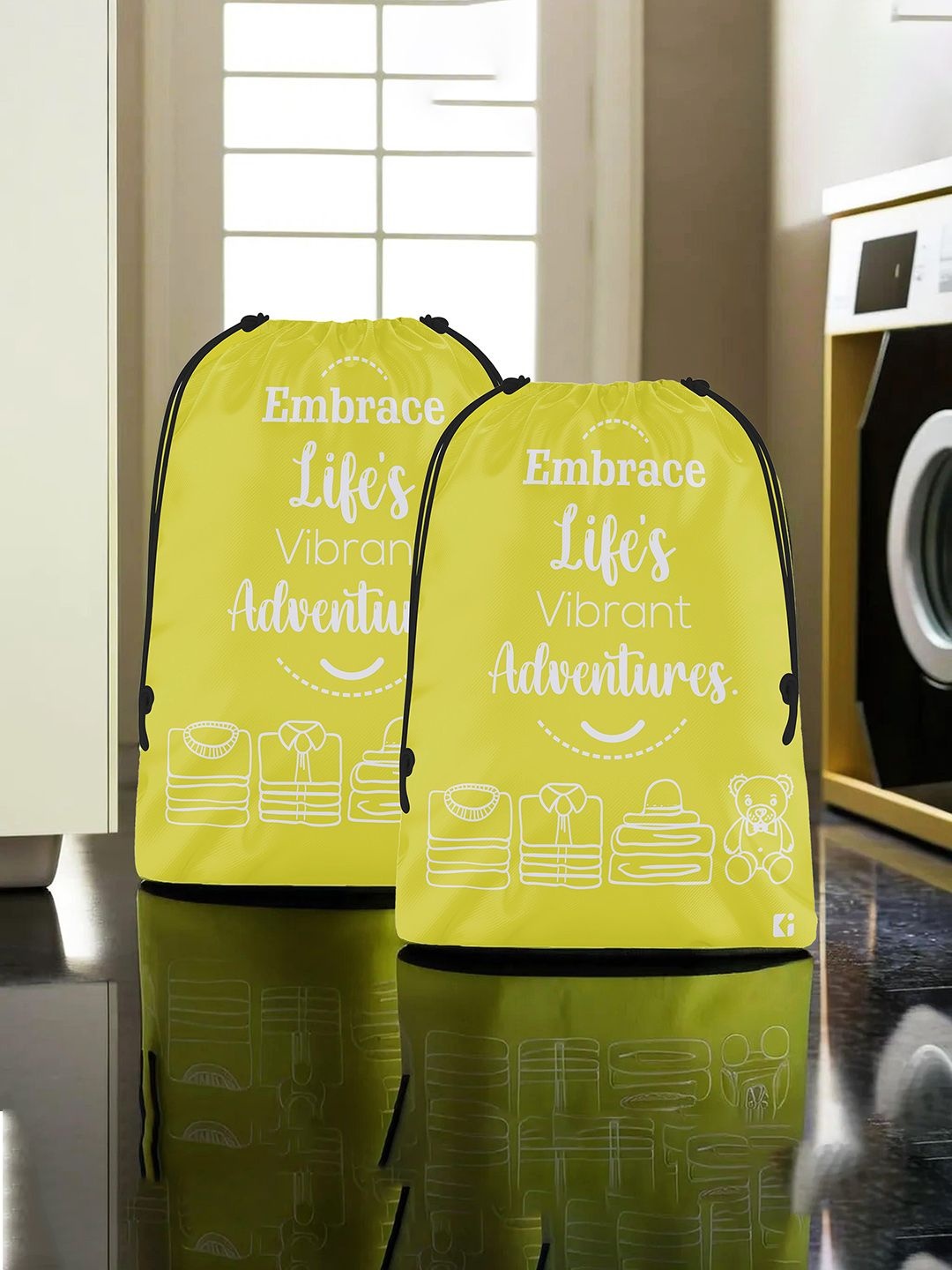 

Kuber Industries Yellow & White 2 Pieces Printed Regular Multi-Utility Organisers