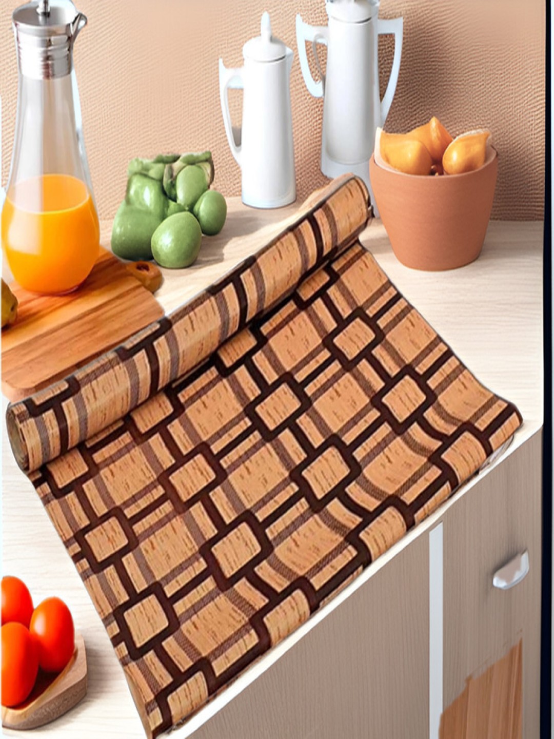

REVEXO Brown Printed Water-Resistant Shelf Liner