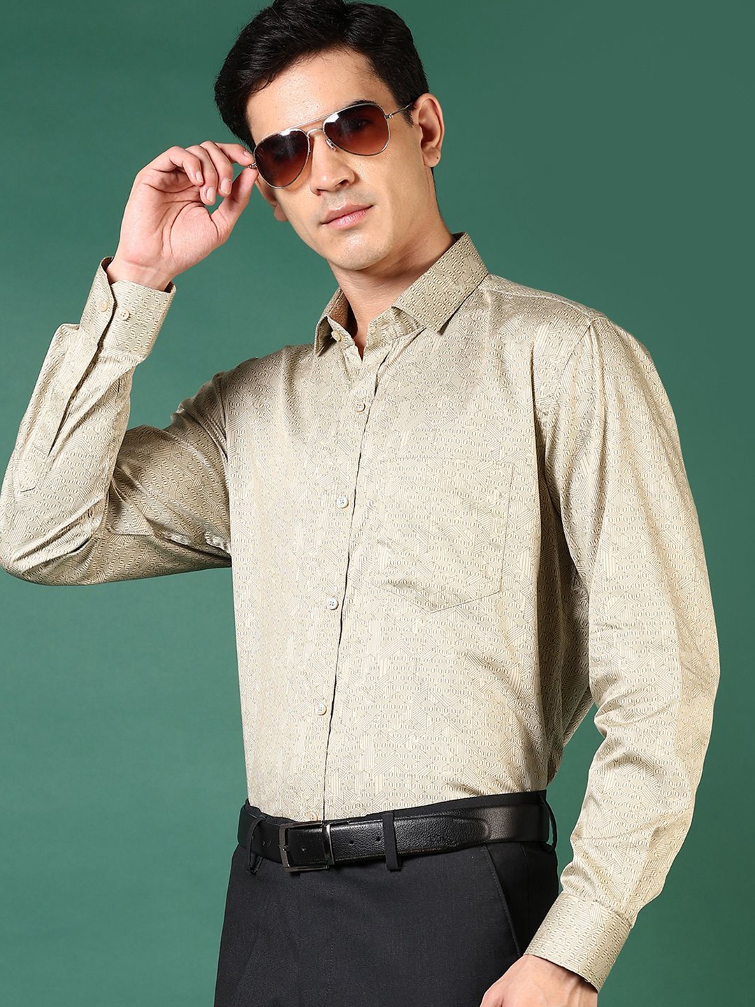 

J White by Vmart Men Opaque Printed Formal Shirt, Beige