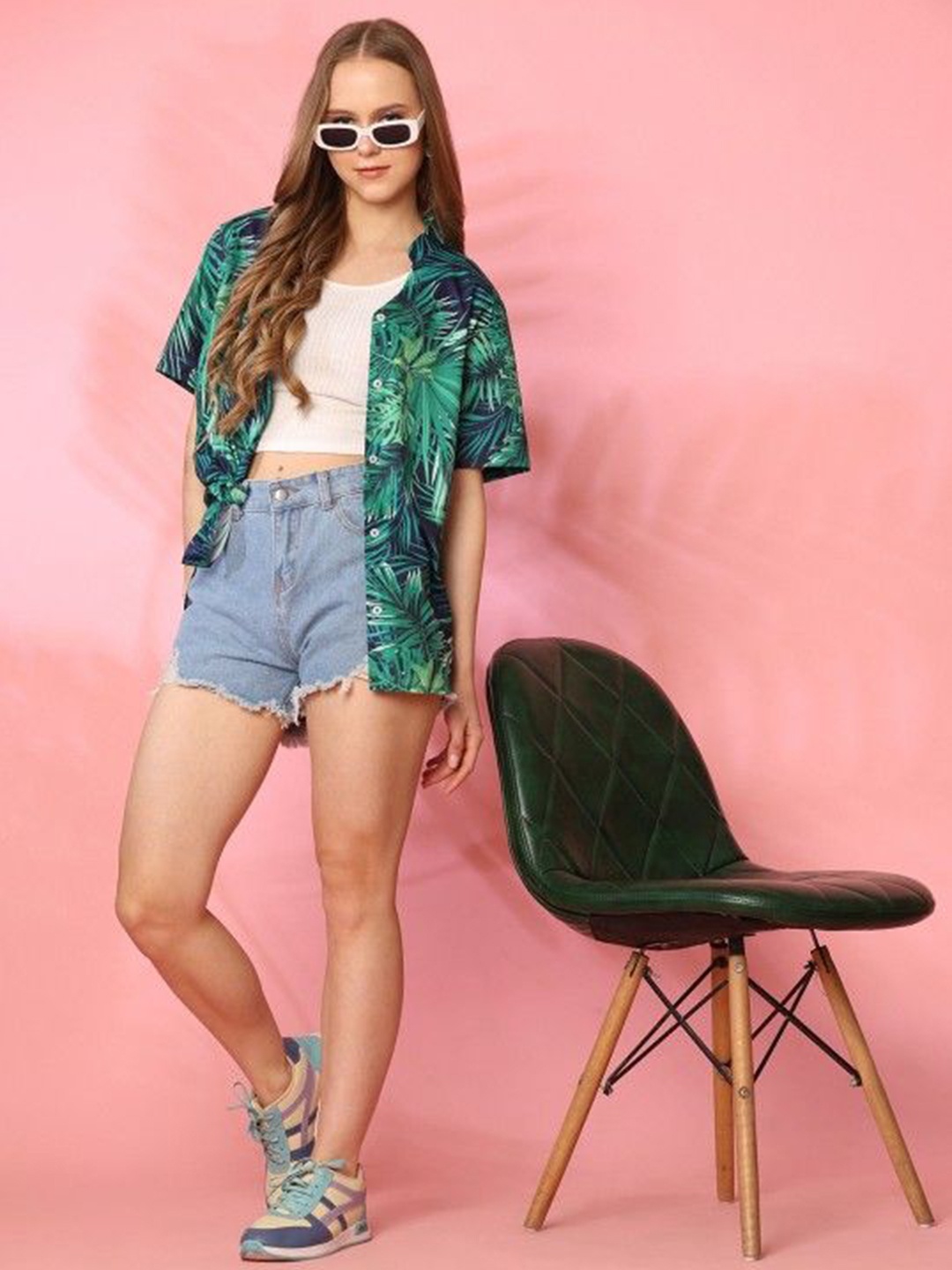 

DressBerry Women Standard Opaque Printed Casual Shirt, Green