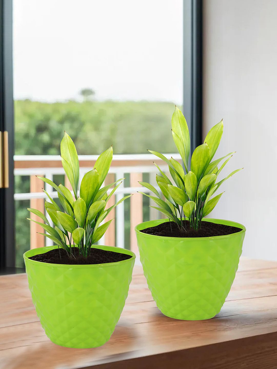 

Kuber Industries Green 2-Pieces Textured Planters