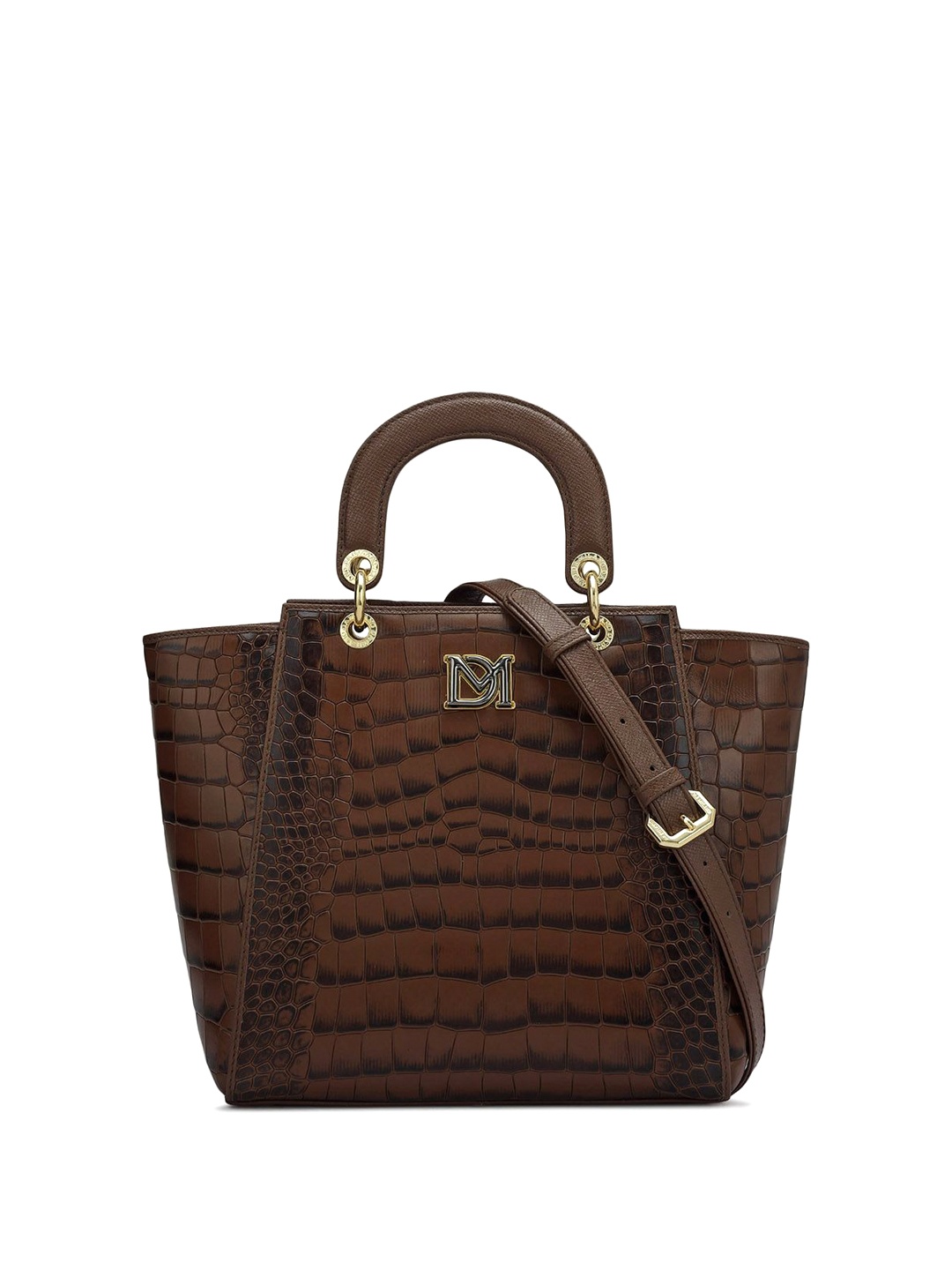 

Da Milano Geometric Textured Leather Structured Satchel with Quilted, Brown