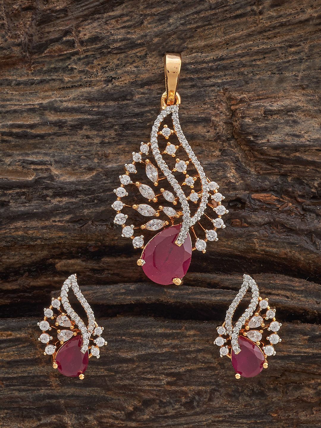 

Kushal's Fashion Jewellery Ruby Rhodium Gold-Plated Party Zircon Pendant Set