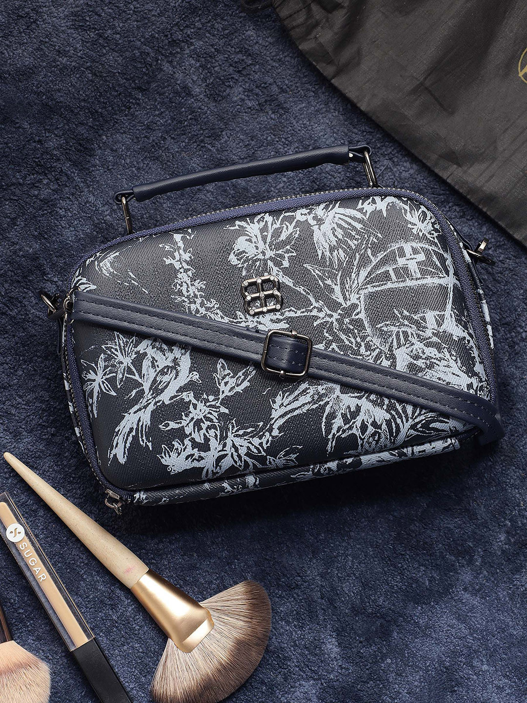 

Bag Pepper Floral Printed PU Structured Tote Bag, Black