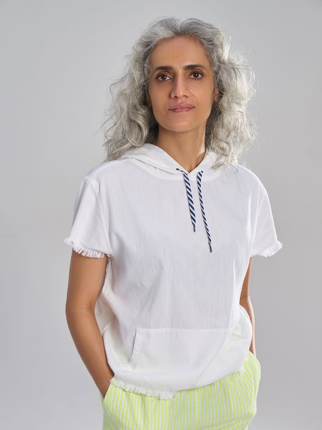

Terra Luna Mandarin Collar Cotton Blouson Top, White