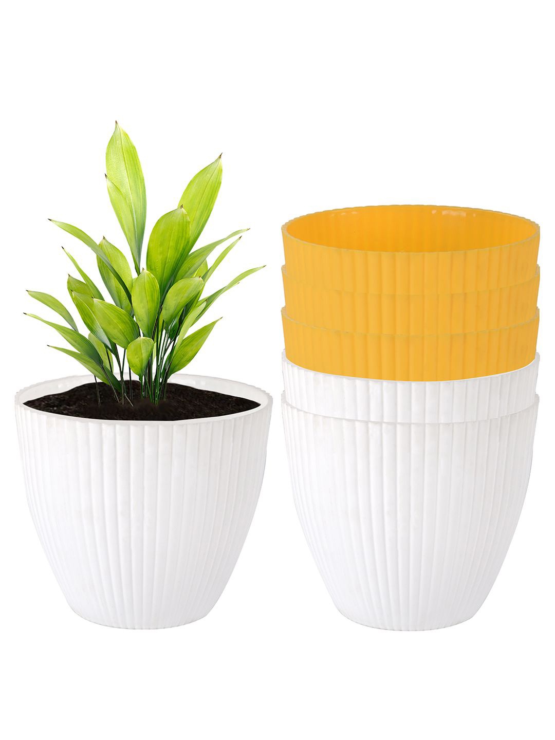 

Kuber Industries White & Yellow 6 Pieces Textured Flower Pots for Garden