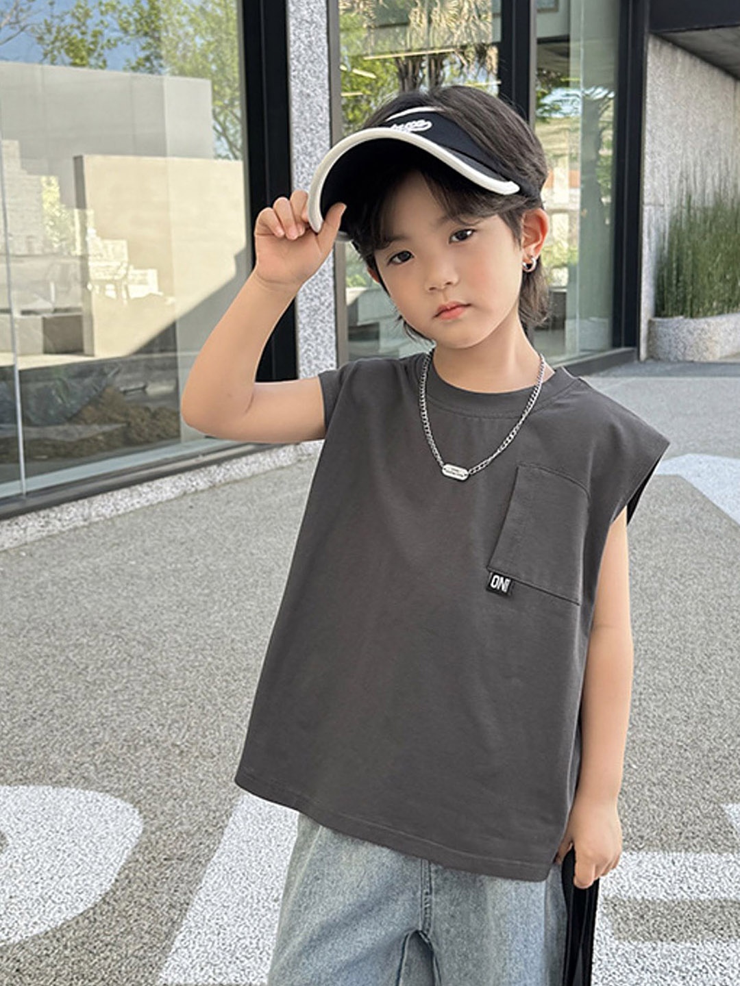 

LULU & SKY Boys Solid Round Neck Cotton Relaxed Fit T-shirt, Grey