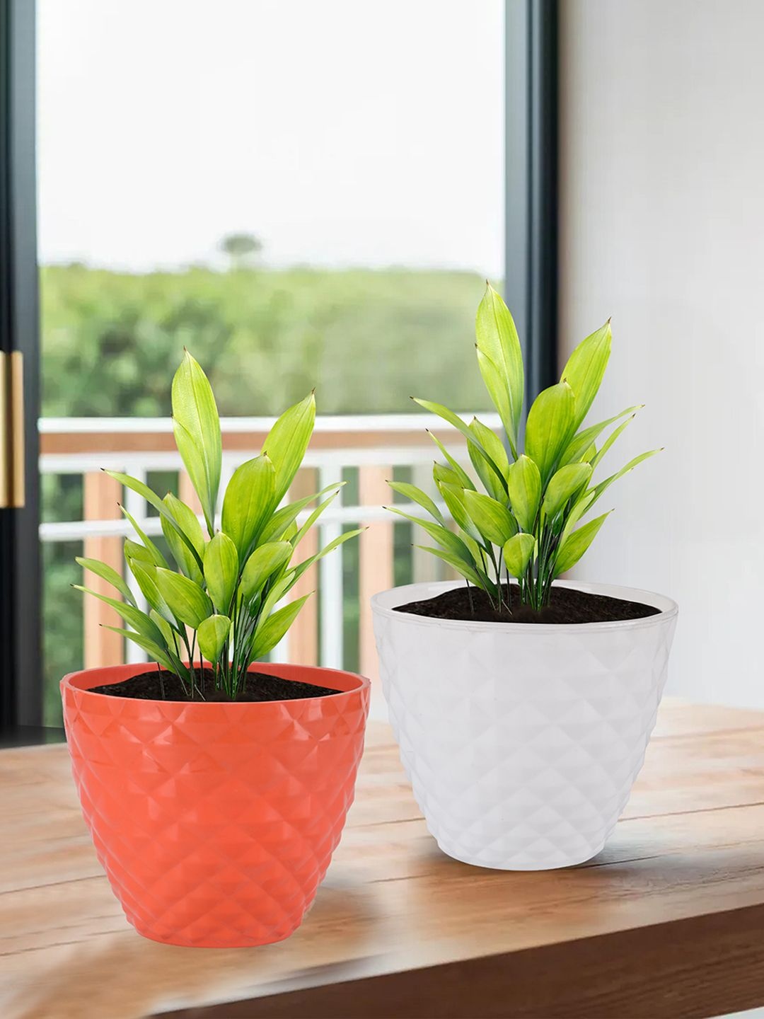 

Kuber Industries White & Orange Colored 6-Pieces Textured Planters