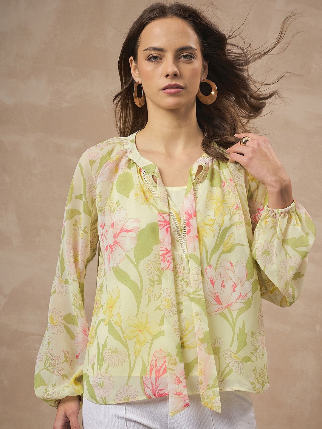 

all about you Tropical Print Top, Lime green
