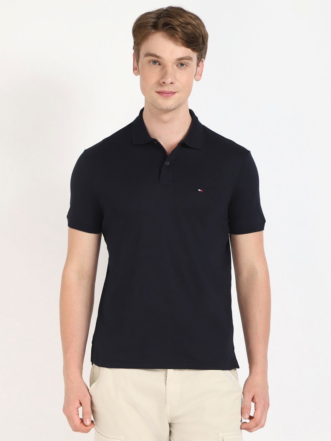 

Tommy Hilfiger Men Solid Polo Collar Cotton T-shirt, Navy blue