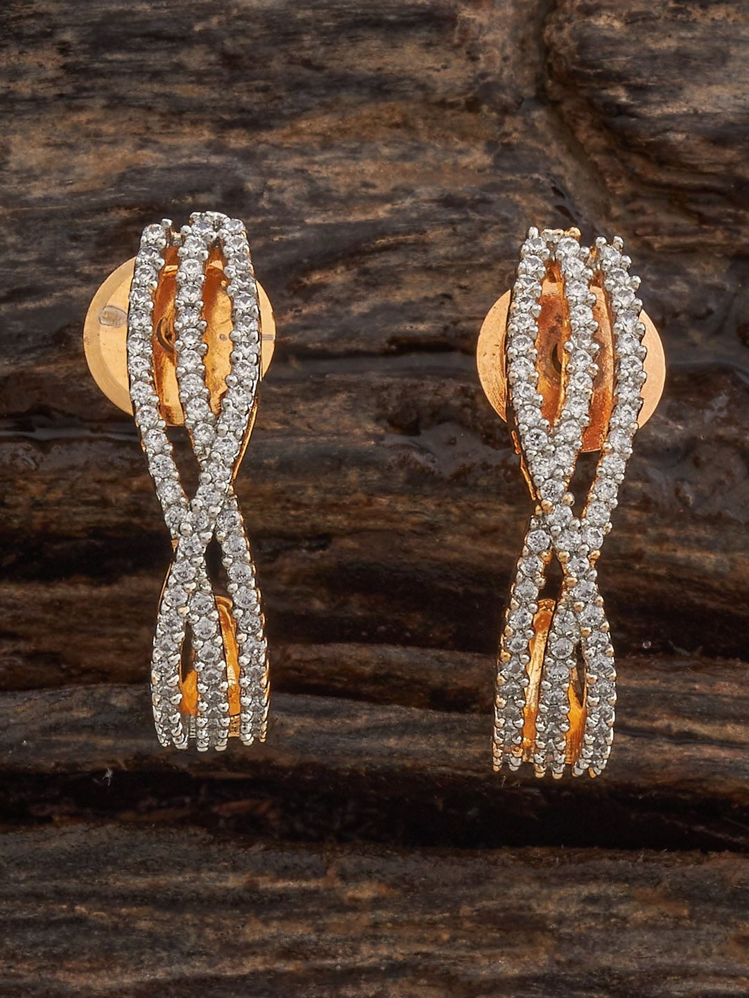 

Kushal's Fashion Jewellery Rhodium Gold Plated Zircon Studded Classic Half Hoop Earrings