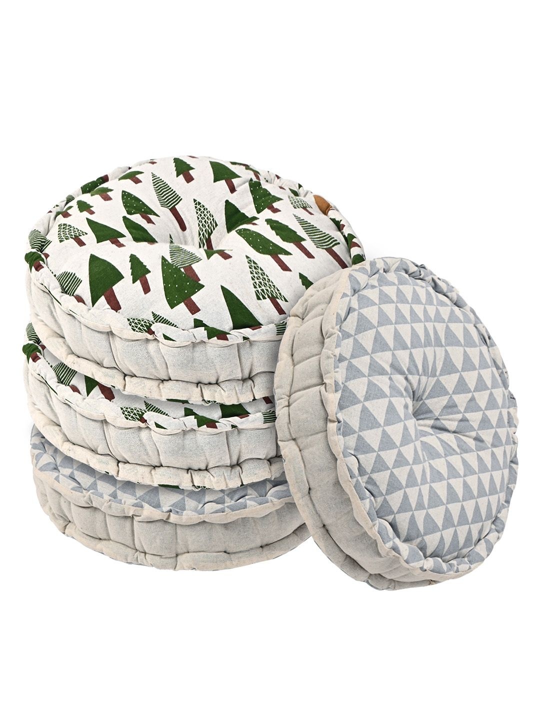 

Kuber Industries Grey & Green 4 Pieces Printed Sitting Chair Cushion Pads