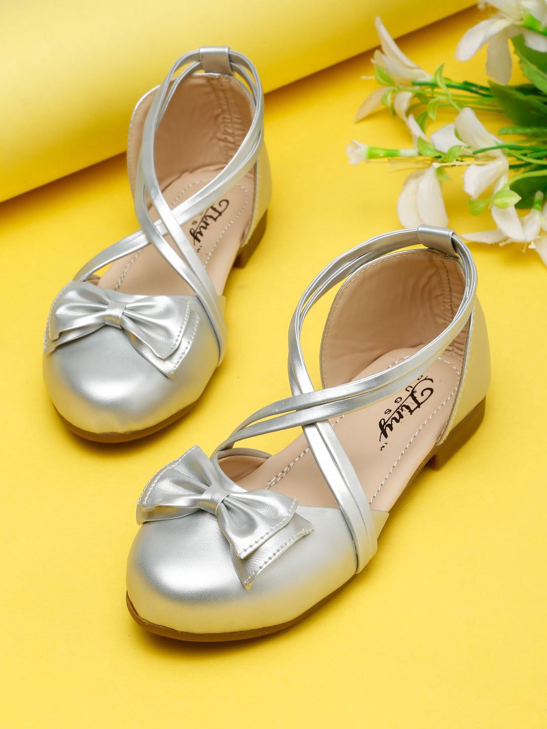 

Tiny Bugs Girls Embellished Party Ballerinas with Bows Flats, Silver