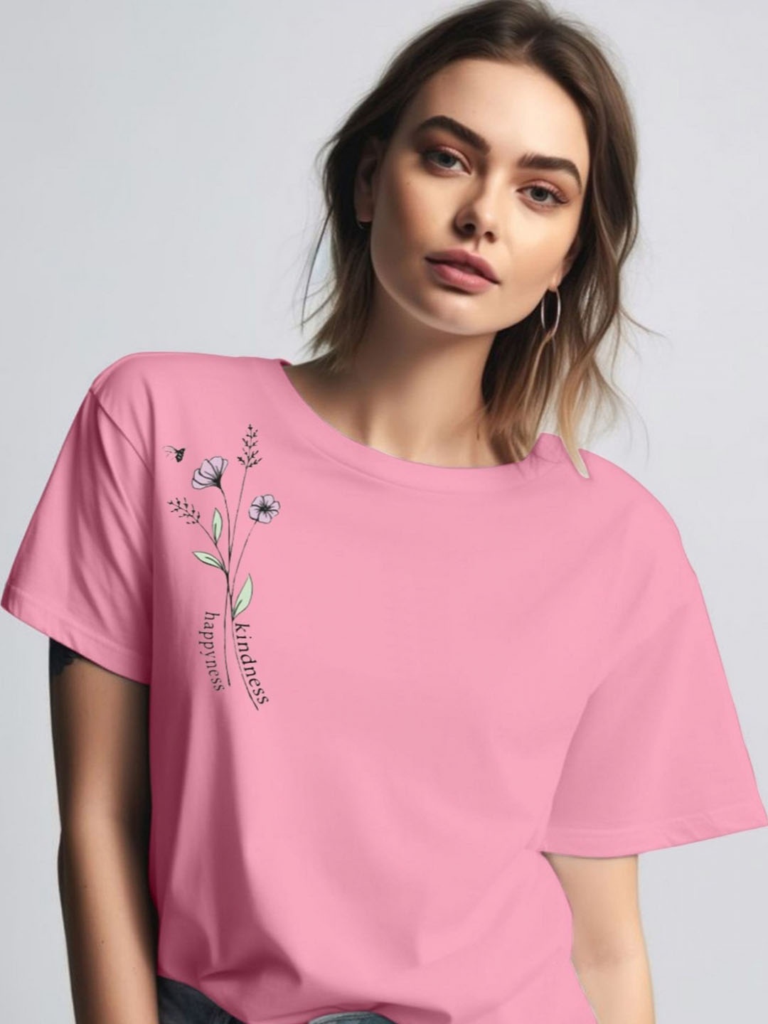 

Moda Rapido Women Printed Round Neck Tshirt, Pink