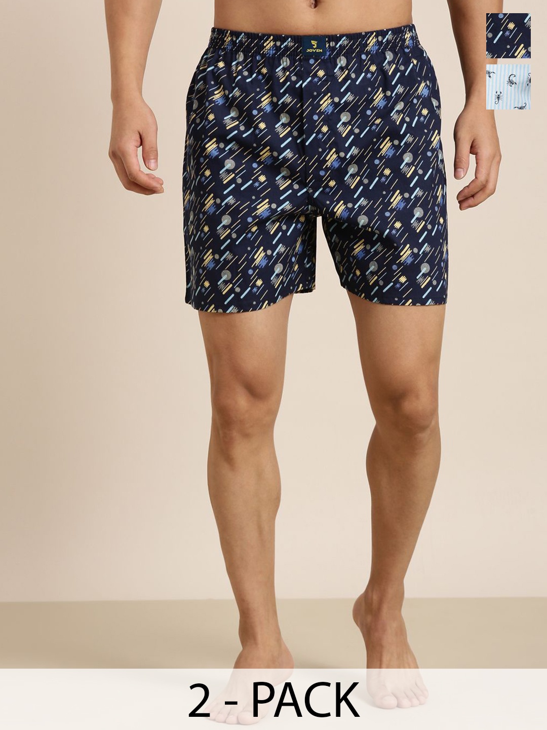 

JOVEN Pack Of 2 Printed Pure Cotton Boxers JB2P-BLSS, Navy blue