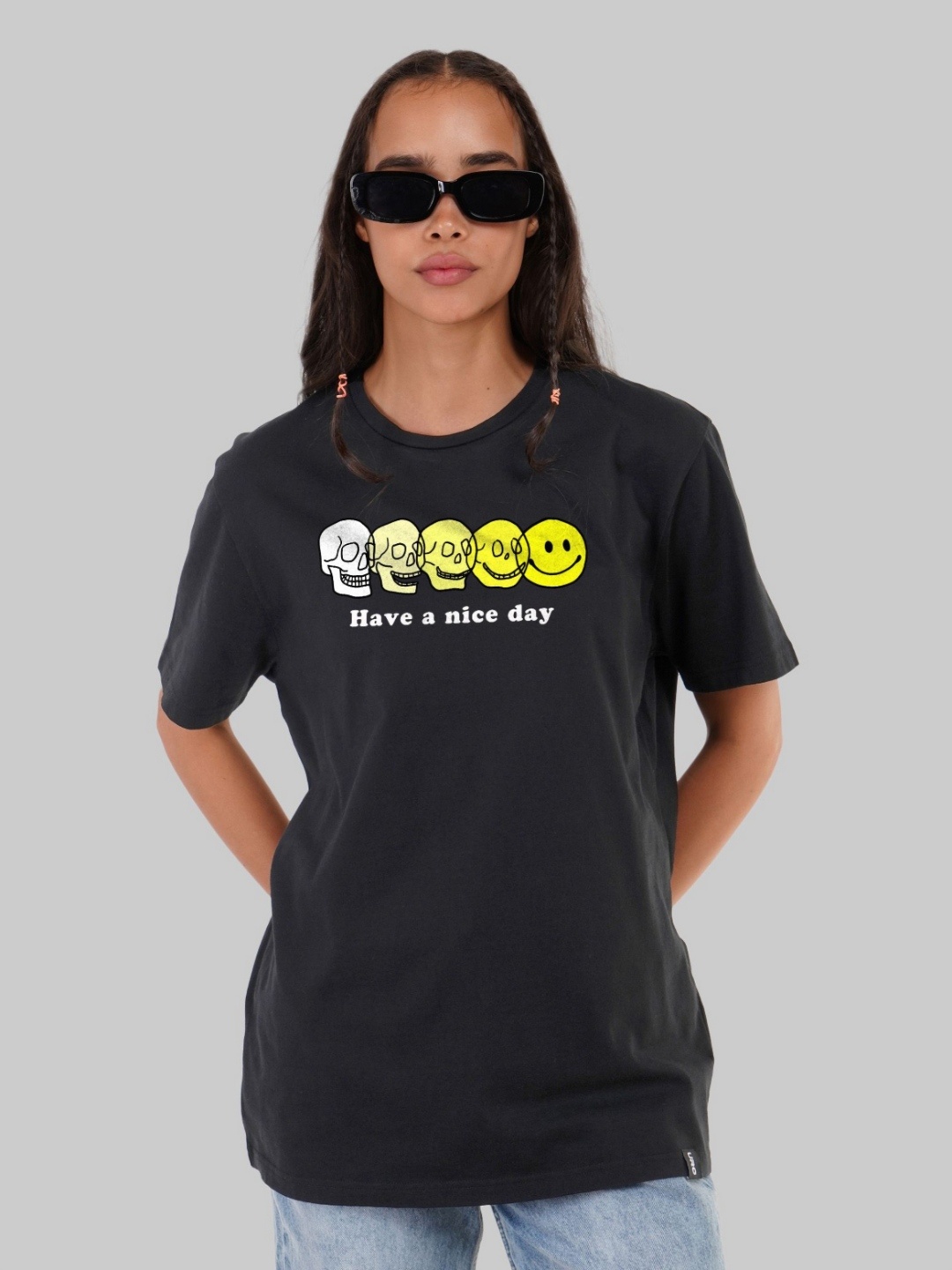 

Underrated Club Women Printed Extended Sleeves Bio Finish Applique T-shirt, Black