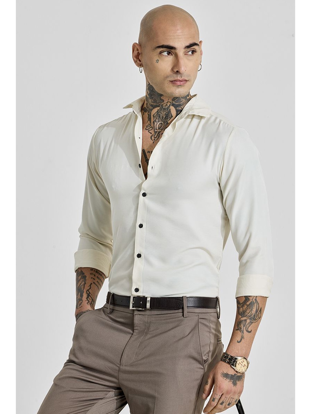 

Snitch Men Slim Fit Opaque Formal Shirt, Cream