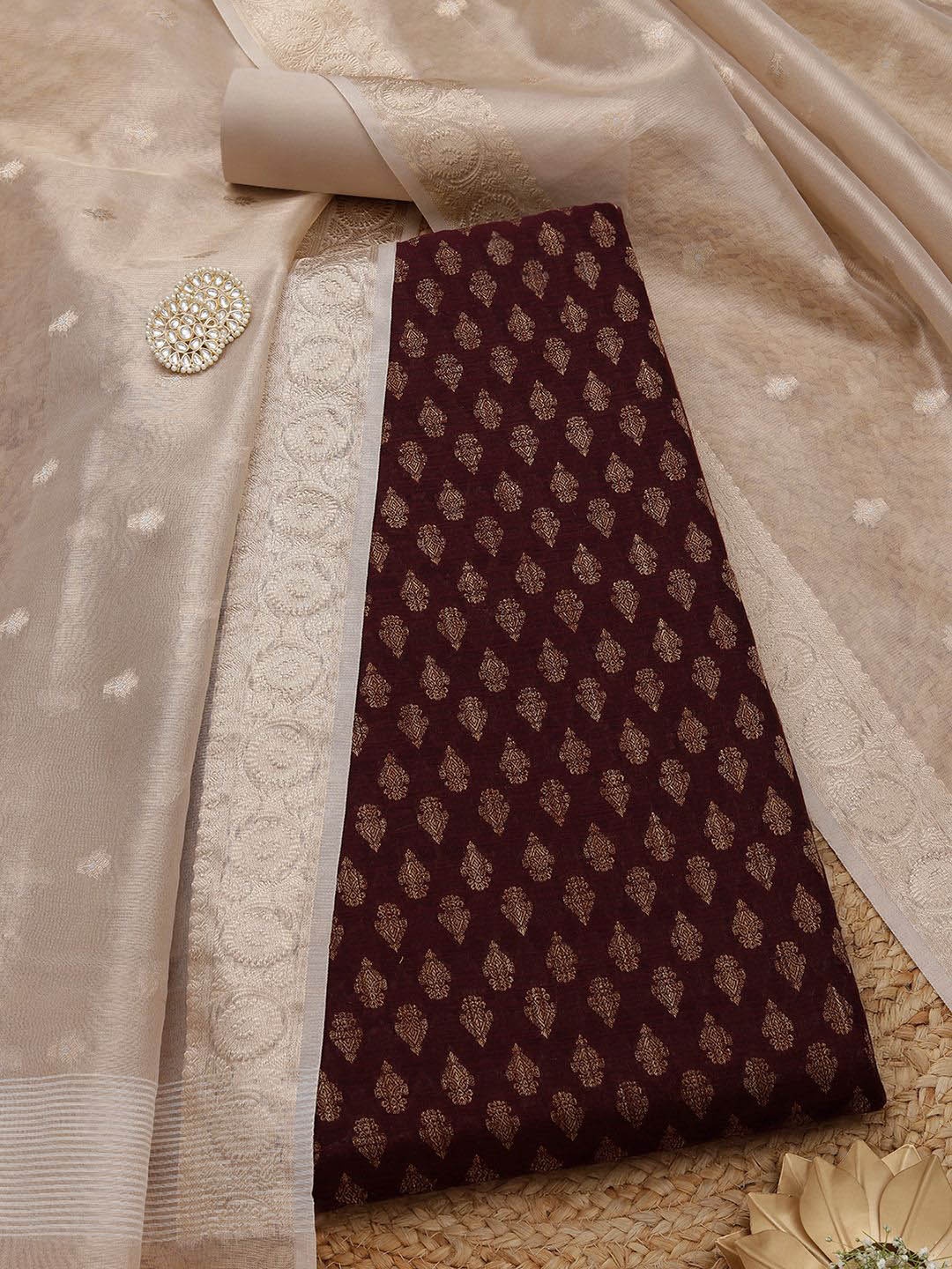

Soch Unstitched Dress Material, Maroon