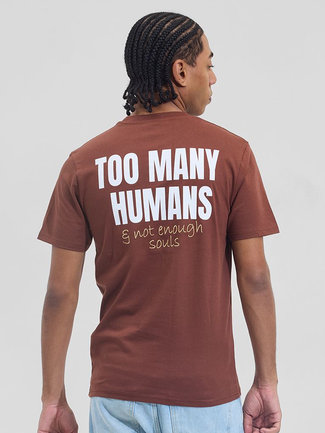 

Snitch Men Typography Printed Round Neck Cotton T-shirt, Brown