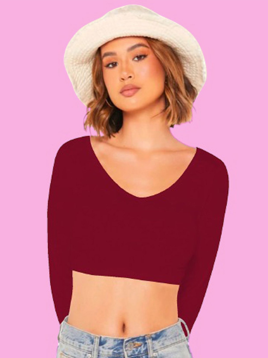 

Dream Beauty Fashion Women V-Neck Fitted Crop Top, Maroon