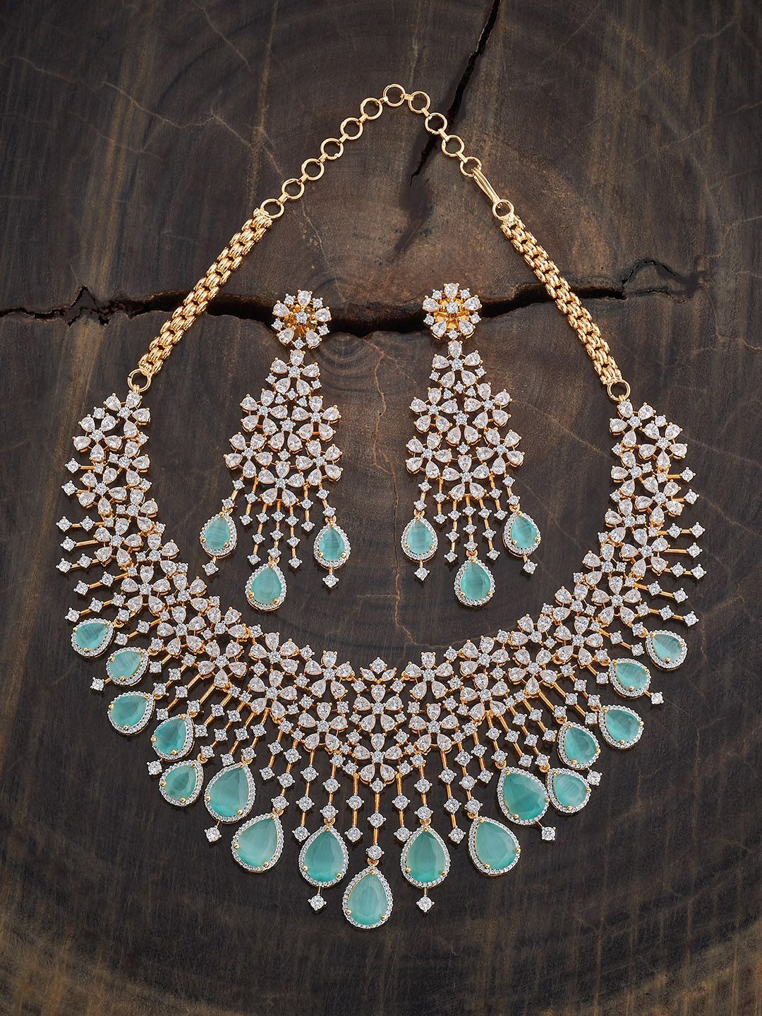 

Kushal's Fashion Jewellery Rhodium Gold-Plated Zircon Studded Jewellery Set