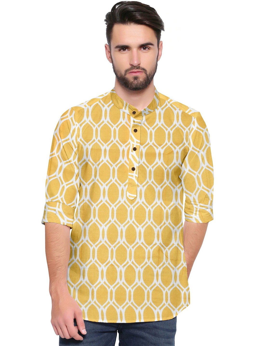 

Fashion FRICKS Men Classic Semi Sheer Casual Shirt, Yellow