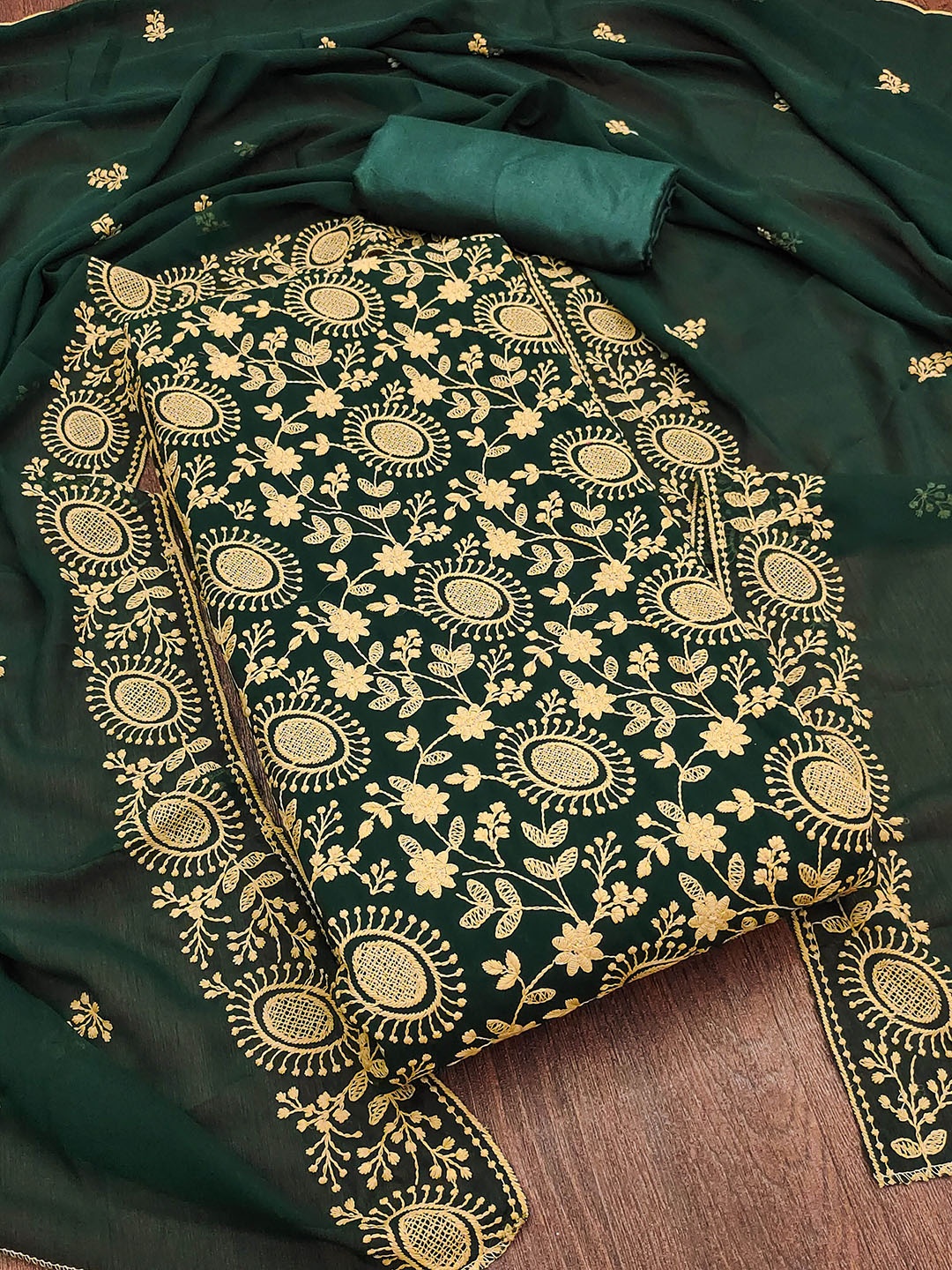 

SAINOOR Floral Embroidered Georgette Unstitched Dress Material, Green