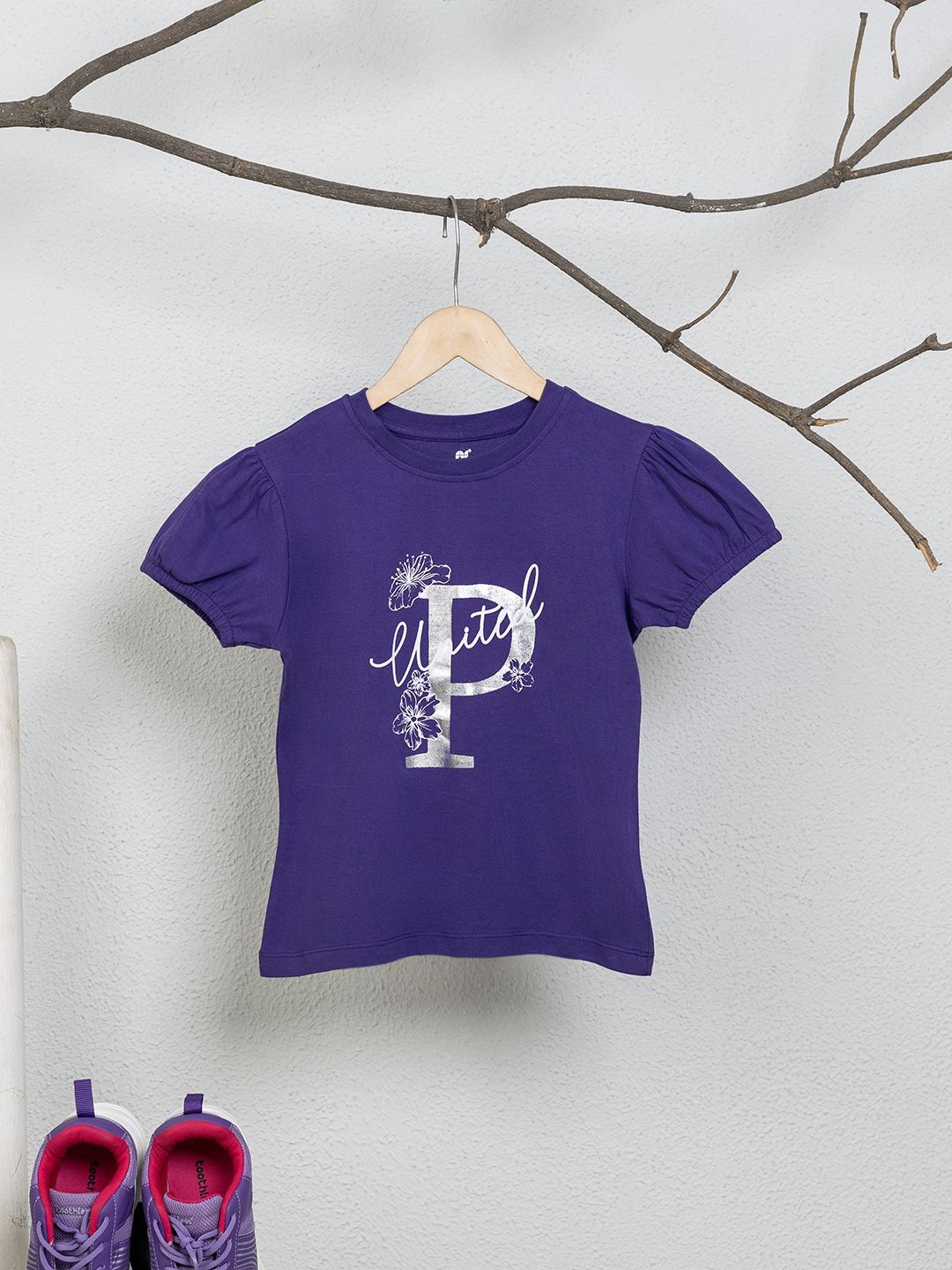 

Purple United Kids Girls Typography Printed Round Neck Cotton T-shirt