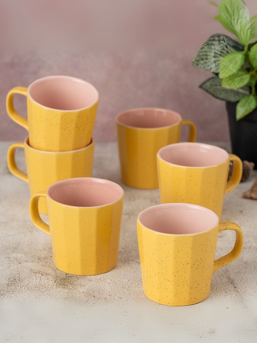 

Clay Craft Fine Ceramic Armada Coffee Mugs Set Of 6, Cups For Tea & Coffee, Mugs Set, Yellow