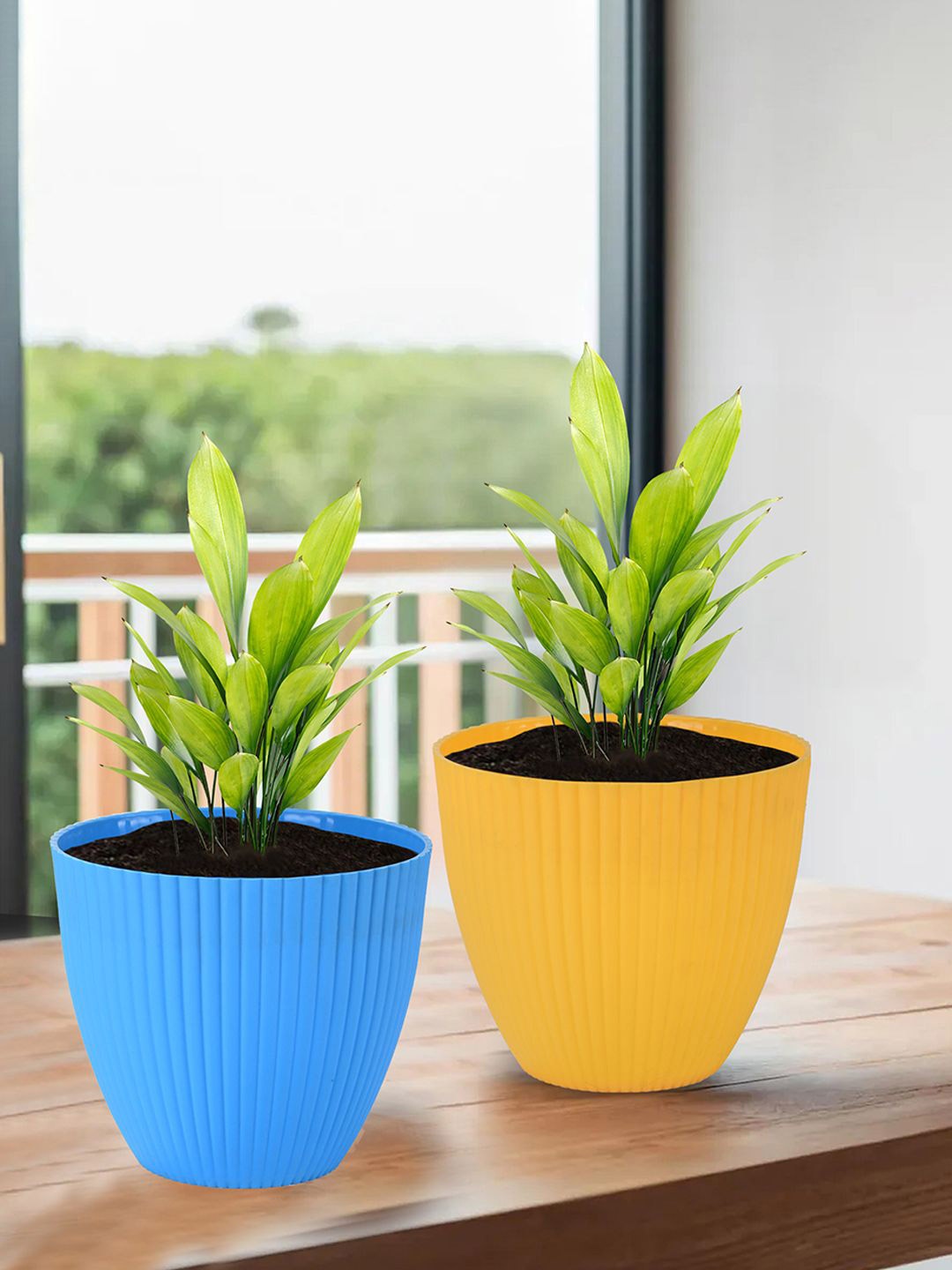 

Kuber Industries Yellow & Blue 6 Pieces Textured Durable Flower Pots Planters