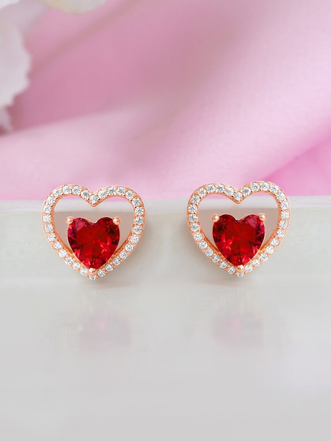 

Zavya 925 Sterling Silver Rose Gold-Plated Cubic Zirconia Studded Heart Shaped Studs