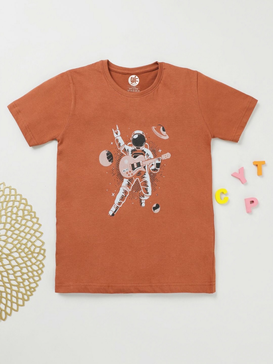 

YK Boys Graphic Printed Round Neck Cotton T-shirt, Brown