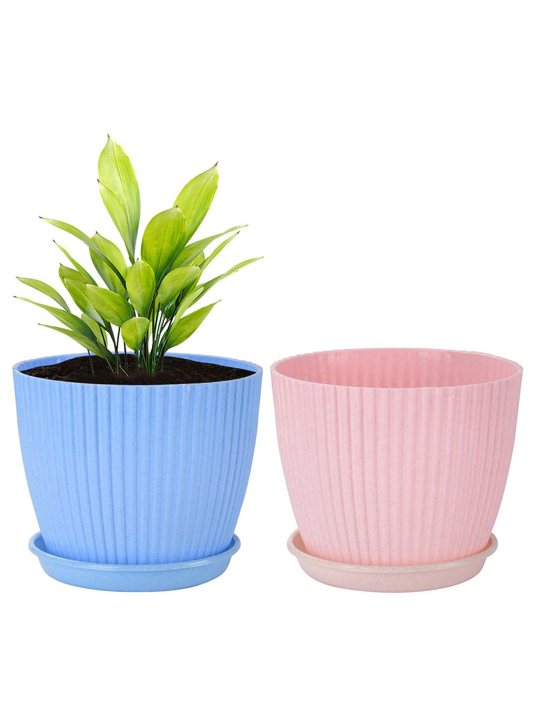 

Kuber Industries Pink & Blue 2 Pieces Textured Durable Planters With Tray