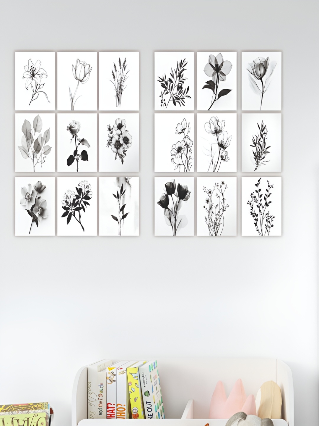 

CVANU White And Black 27 Pieces Floral And Botanical Printed Paper Wall Poster
