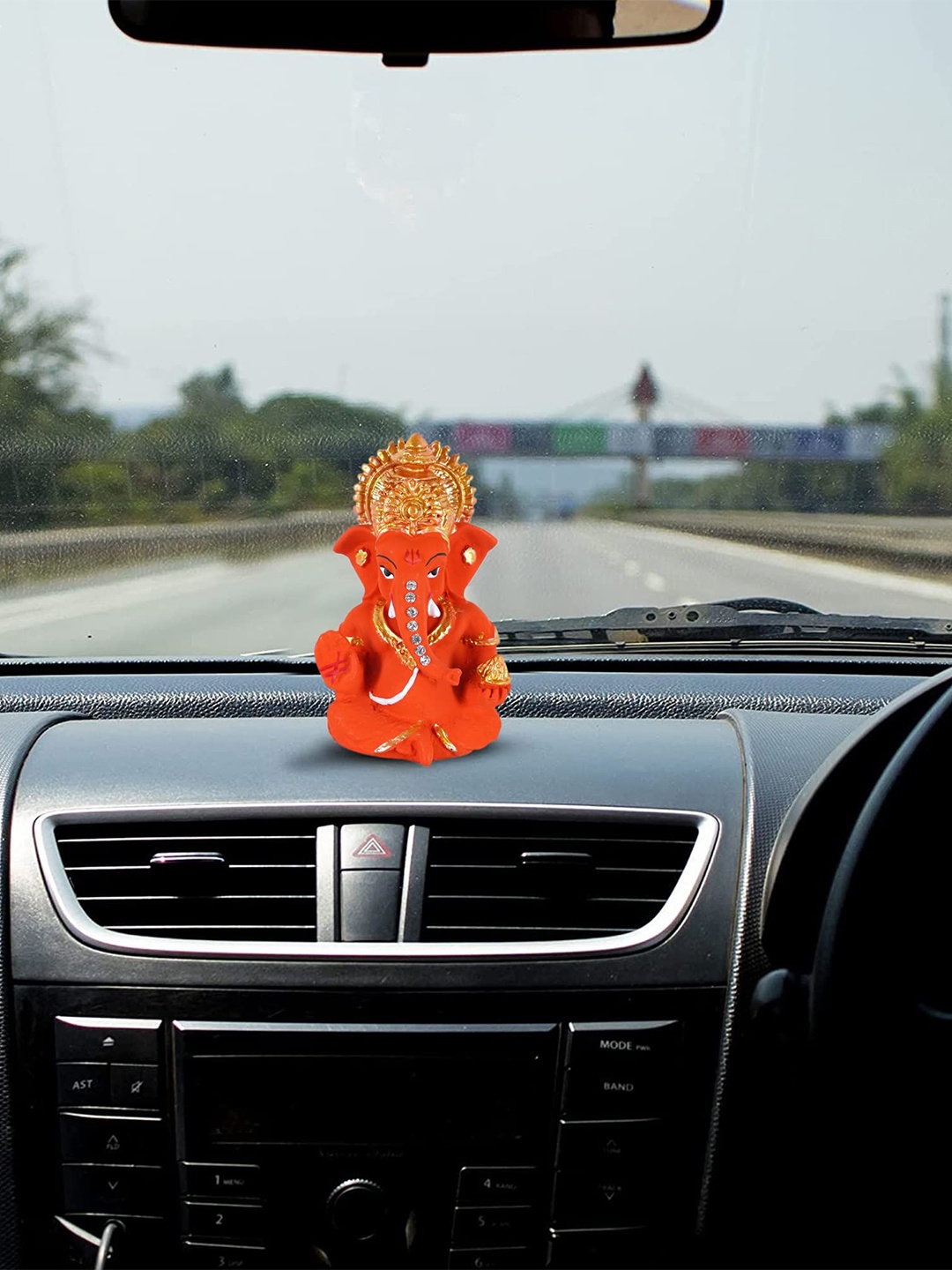 

CRAFTAM Orange and Gold-Toned Ganesha Religious Idol Showpiece