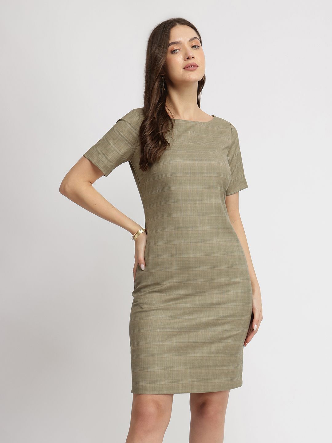 

FableStreet Boat Neck Shift Dress - Brown