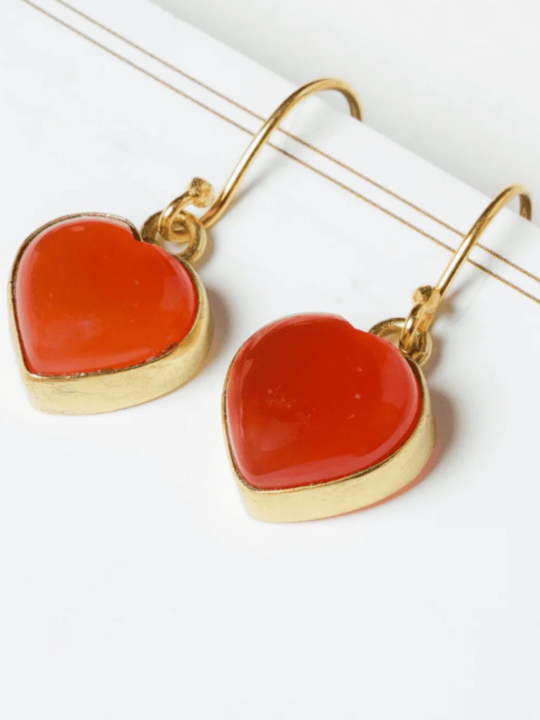 

QUEENS JEWELS Gold-Plated Artificial Stones Studded Heart Shaped Drop Earrings, Orange