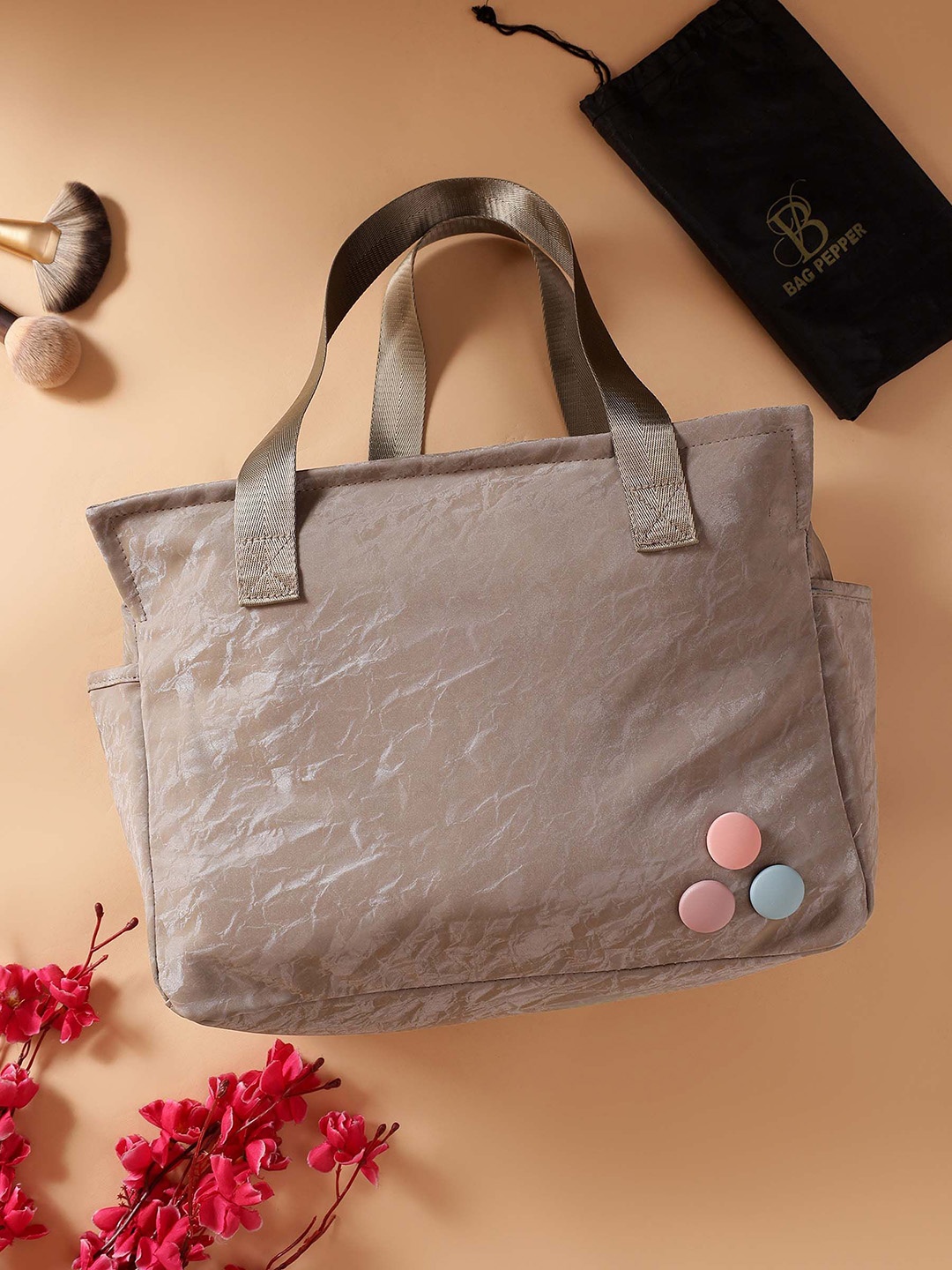 

Bag Pepper Printed Suede Structured Tote Bag with Applique, Grey