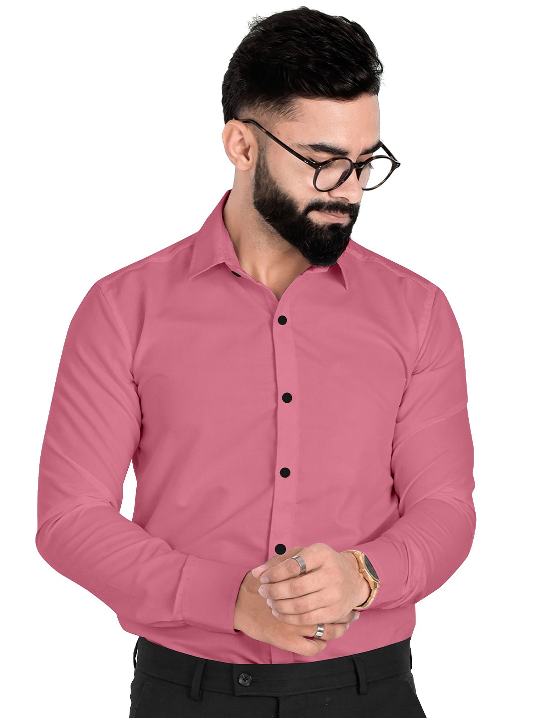 

Fashion FRICKS Men Classic Semi Sheer Casual Shirt, Pink