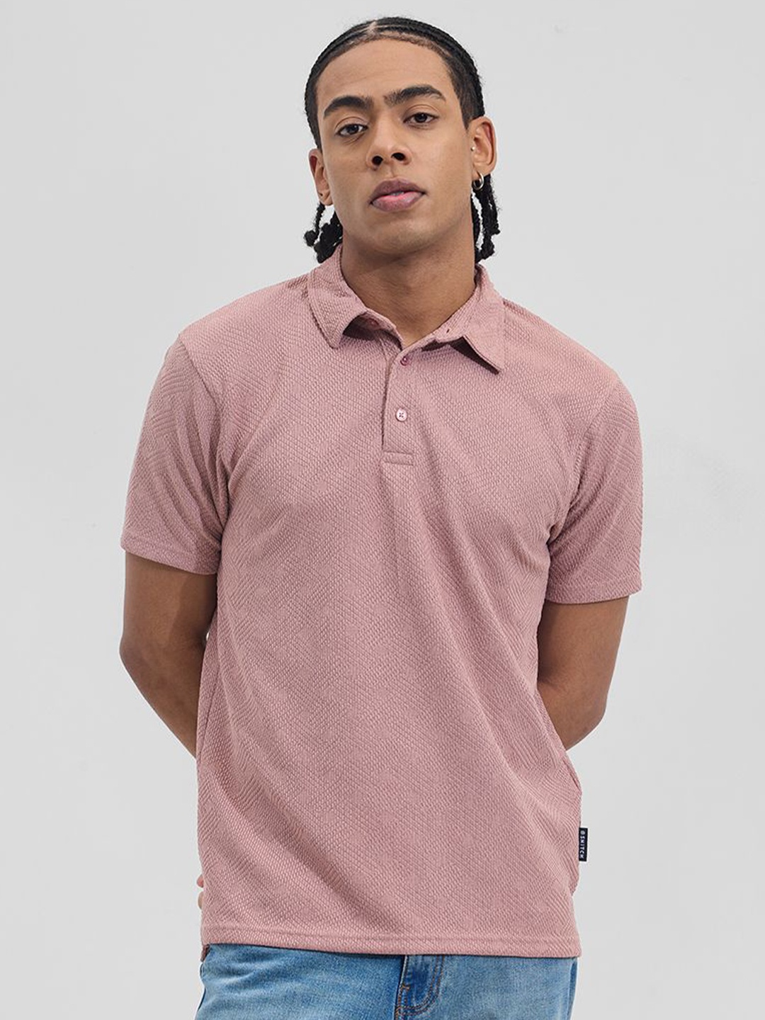 

Snitch Men Self Design Polo Collar Slim Fit T-shirt, Mauve