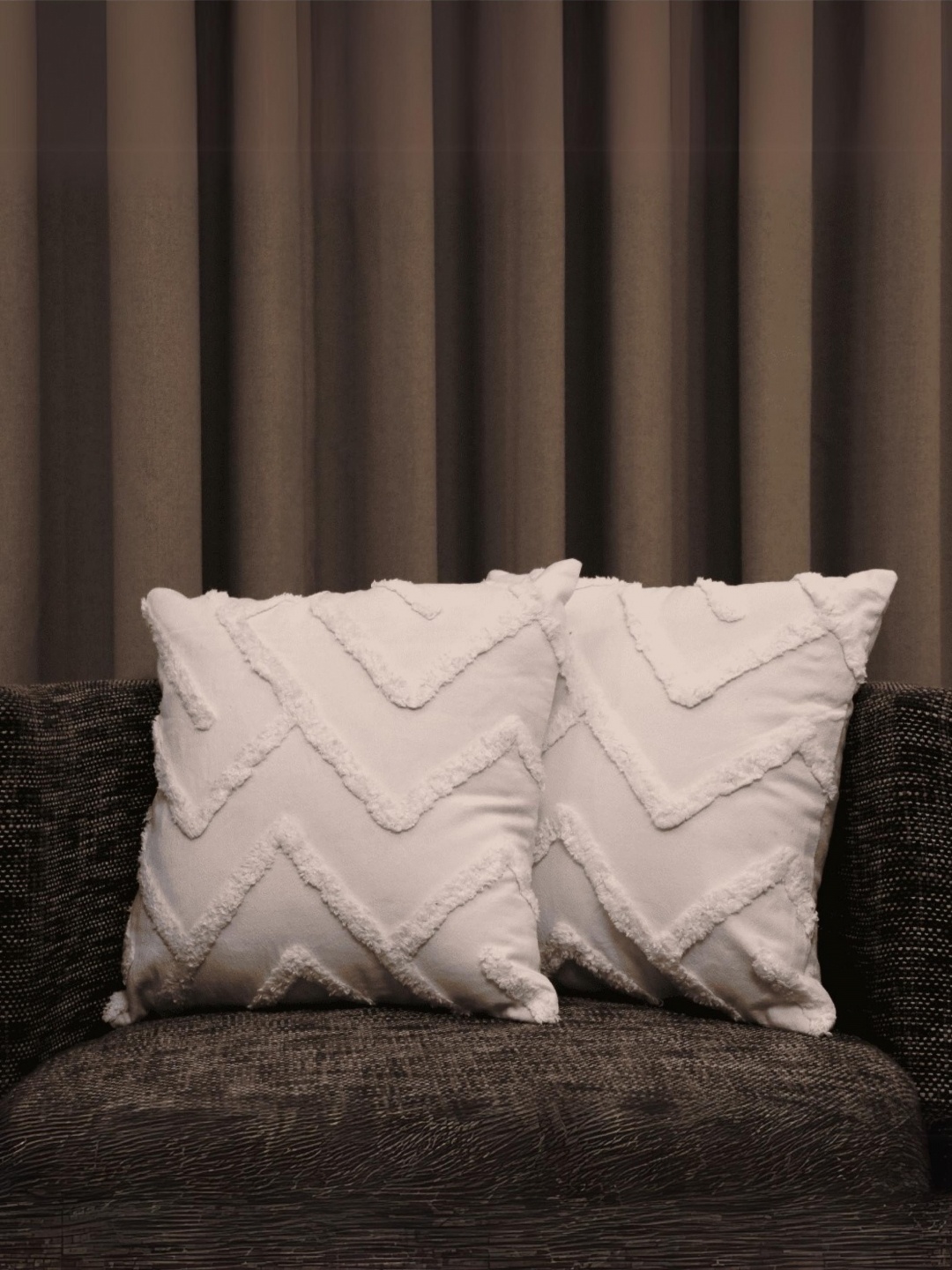 

LUSHLYF Tufted Collection Cream 2 Pieces Ivory Chevron Tufted Cushion Covers