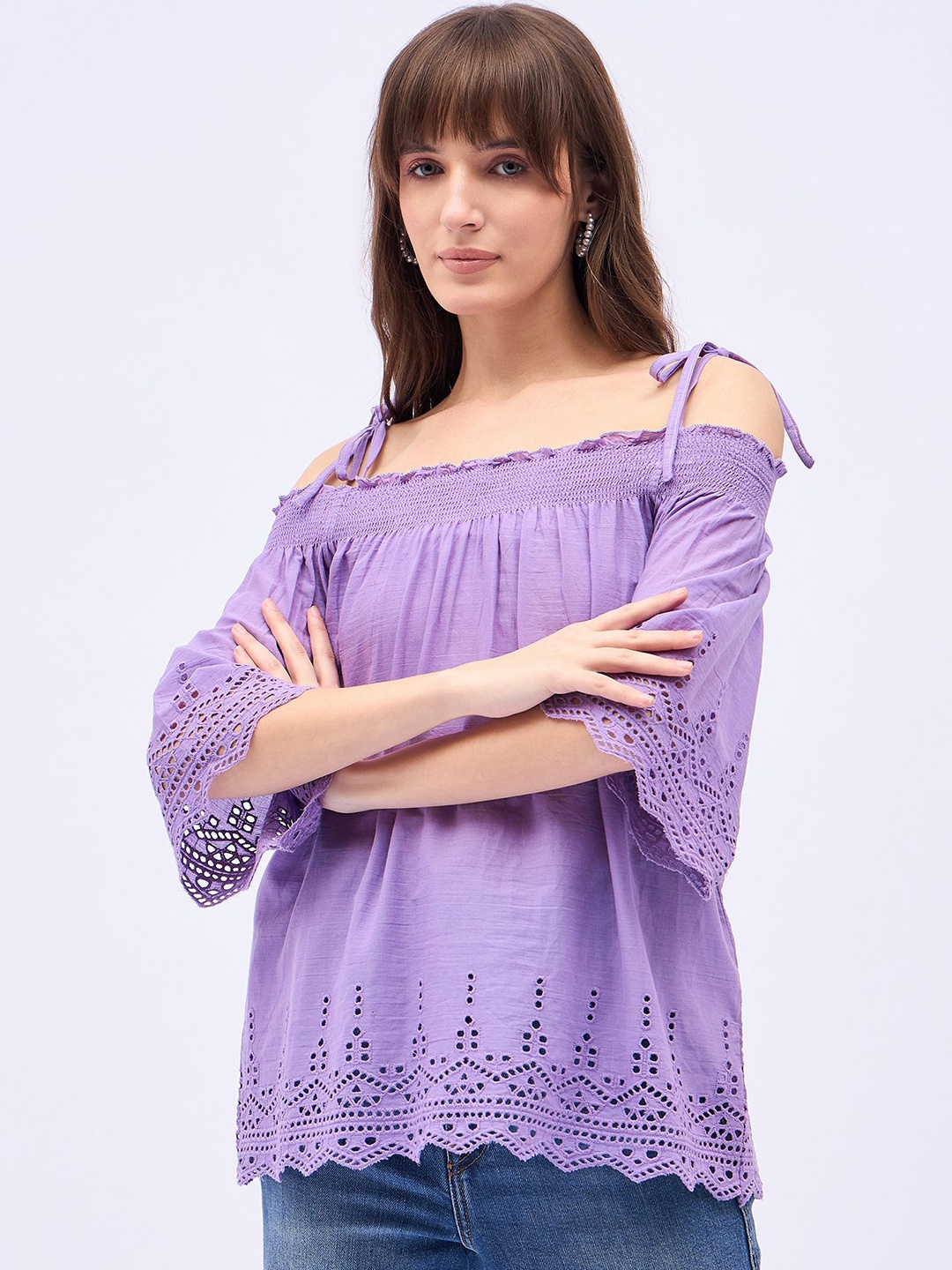 

DressBerry Off-Shoulder Cotton Top, Lavender