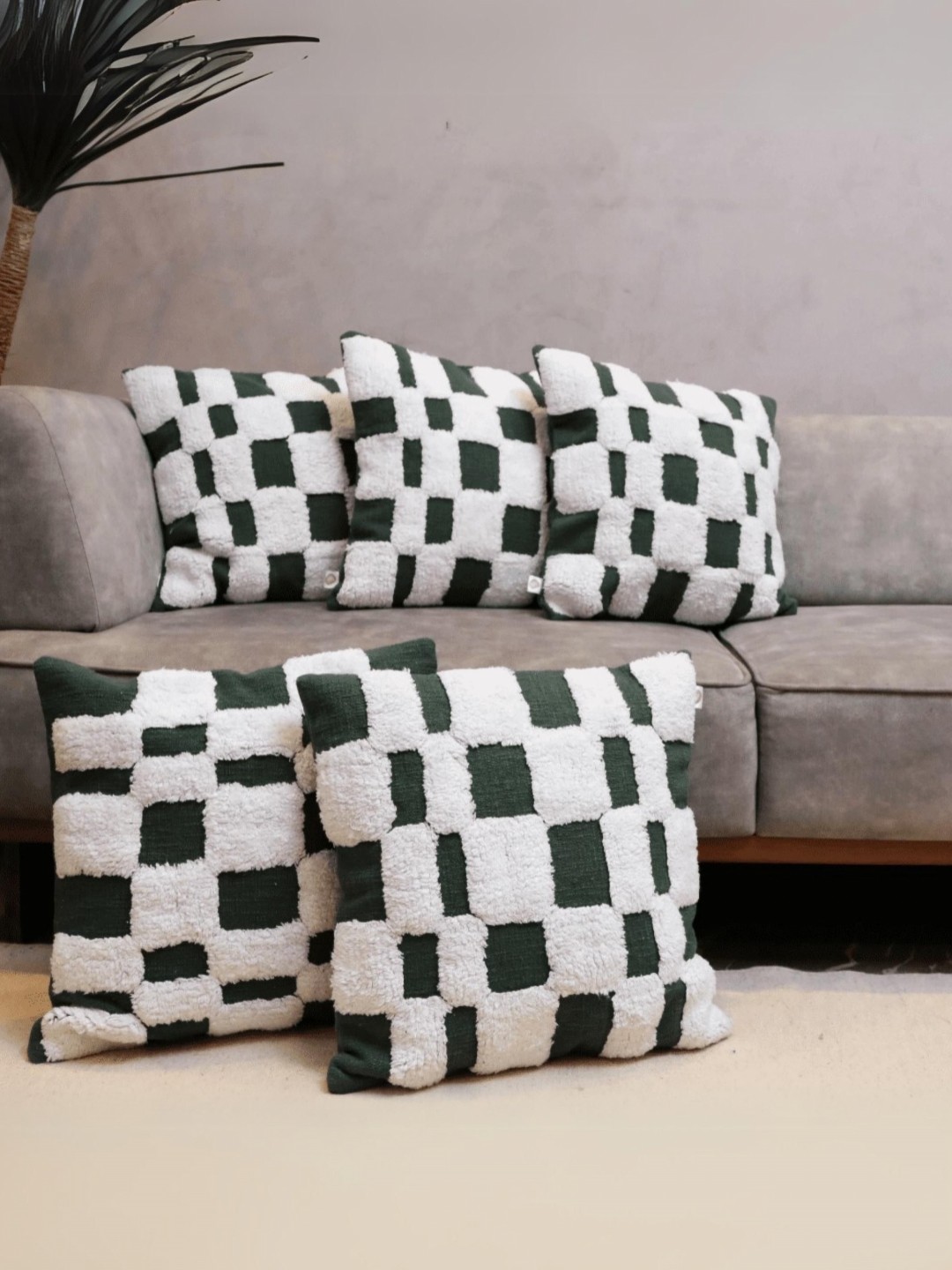 

LUSHLYF Tufted Collection White Set of 5 Geometric Printed Cotton Square Cushion Covers