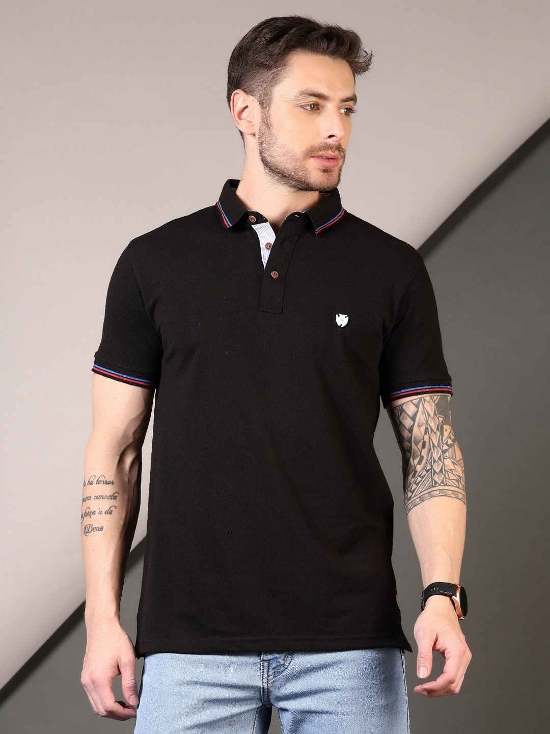 

V-Mart Men Solid Polo Collar Cotton T-shirt, Black